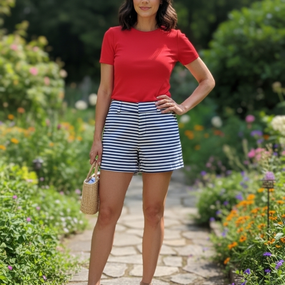 Calvin Klein Collection Black and White Striped Bermudas